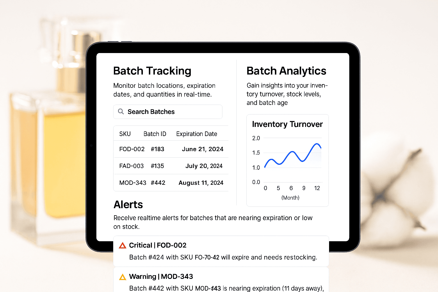 Stockount dashboard with batch tracking
