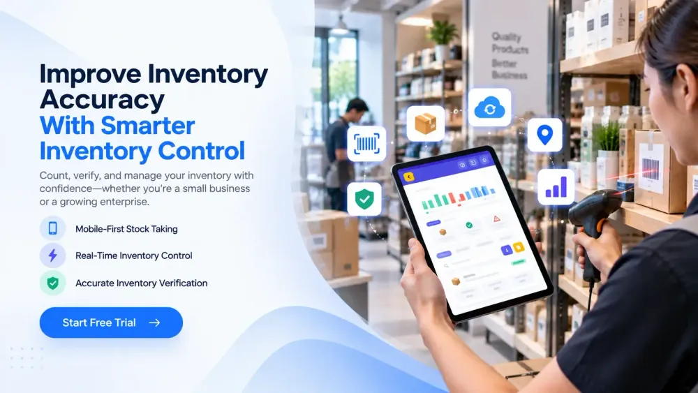 Mobile-first inventory control and stock verification using barcode scanning and digital inventory software.