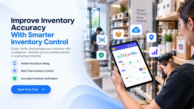 Mobile-first inventory control and stock verification using barcode scanning and digital inventory software.