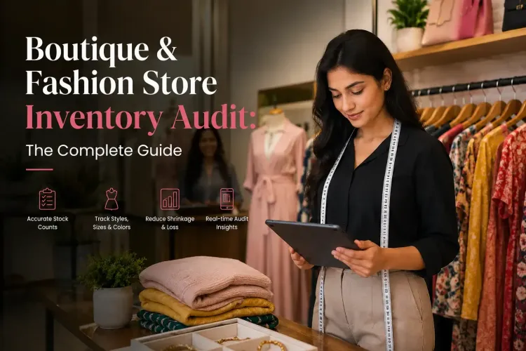 Retail audit for boutique stores using digital inventory management to track stock counts, sizes, colors, and reduce inventory shrinkage.